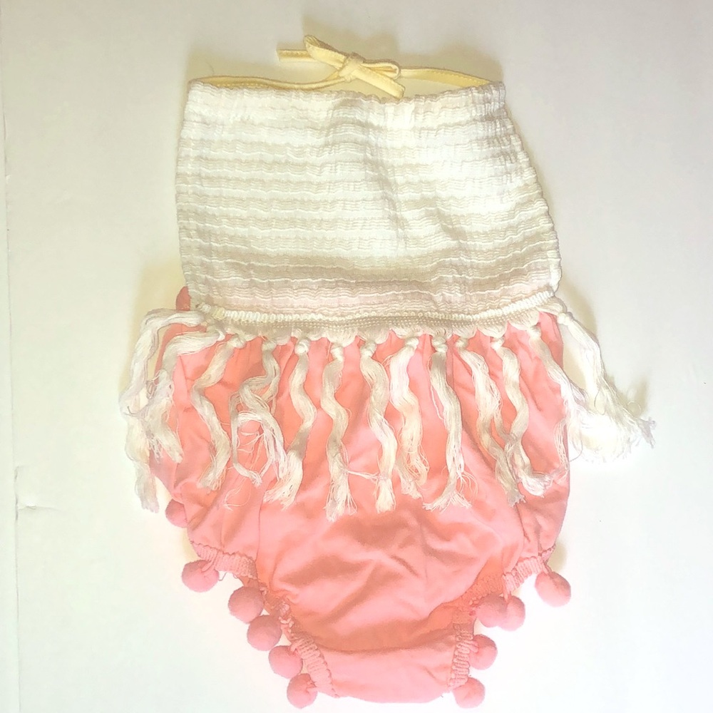 Girls bodysuit fringe pompoms one piece (size 80)
